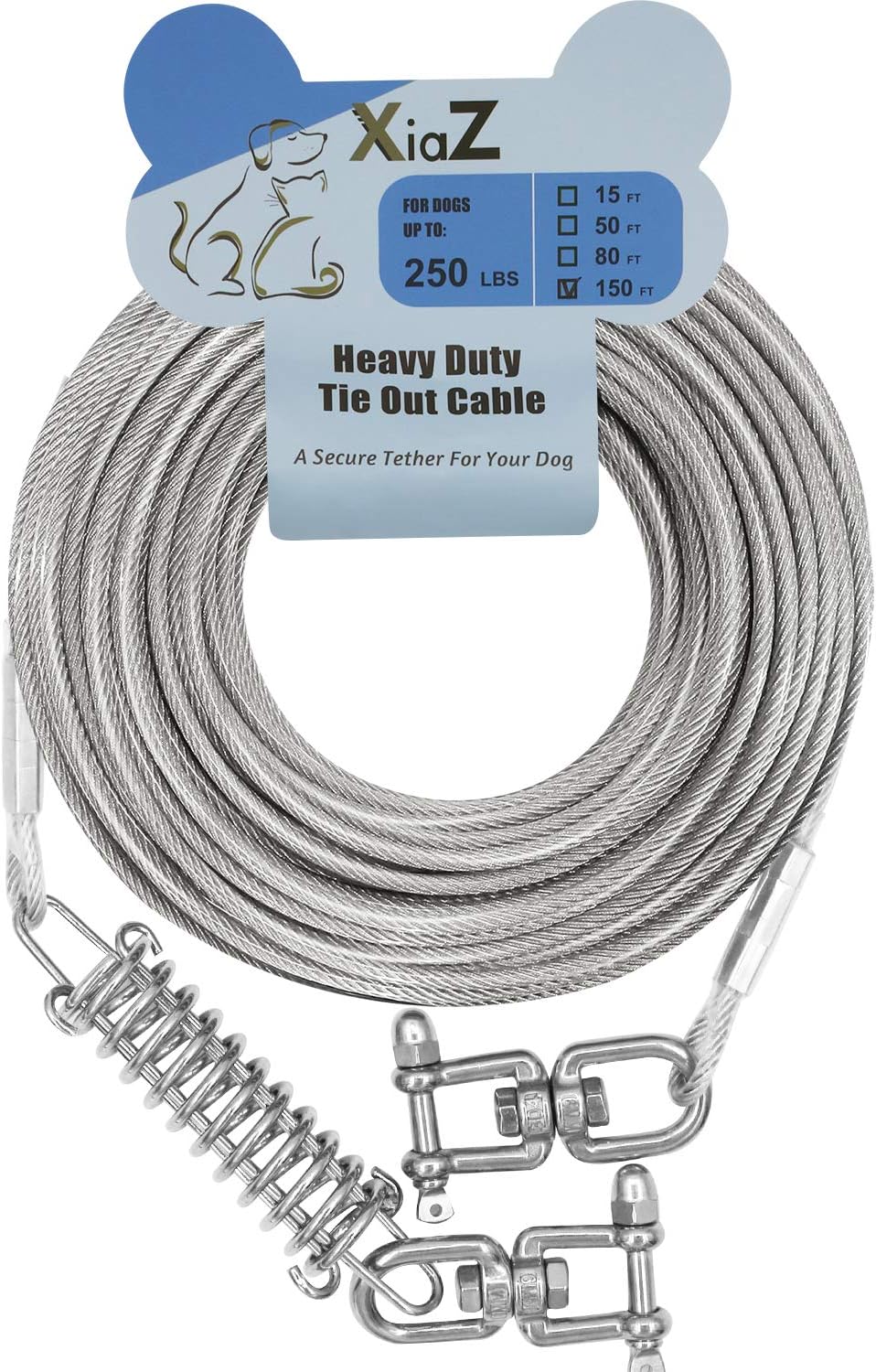 XiaZ 150Ft Dog Tie Out Cable, Dog Runner Cable for Large