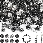 100Pcs Rhinestone Beads 10mm Black Sparkle Round Shamballa Disco Ball Beads, Shiny Crystal Clay Pave Diamond Rhinestones Bead for Baseball Necklace Bracelet Earring Jewelry Making Party Decoration