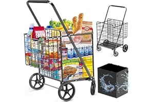 ZOGOLA 455lbs Shopping Cart for Groceries, Large Heavy Duty Grocery Cart on Wheels, Folding Dual Basket Utility Carts with Waterproof Liner, Shopping Carts for Transport, Laundry, Gift, Luggage