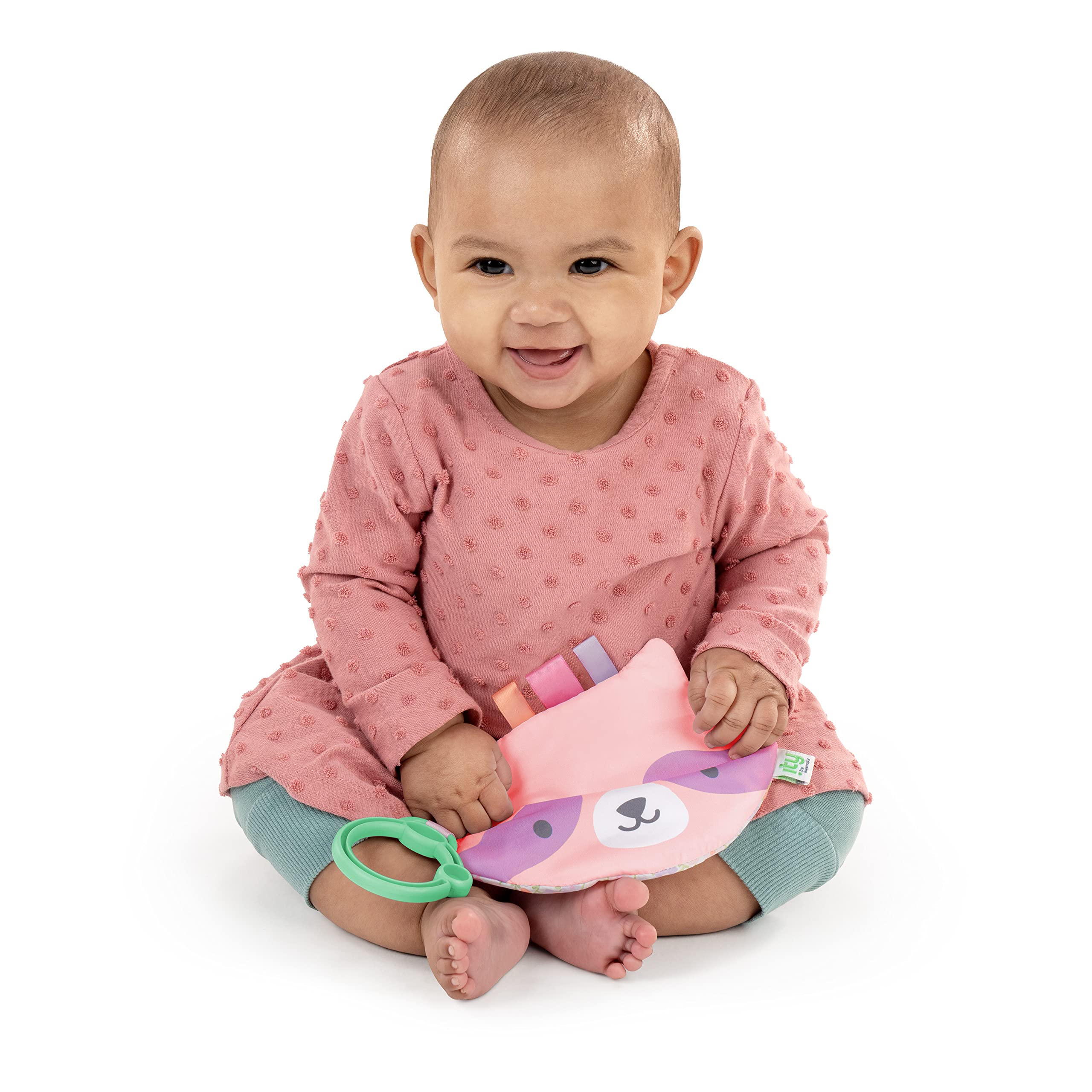 Ingenuity: ity by Ingenuity Crinklet, Raccoon Crinkle Toy for Newborn and Up, Satin Ribbon Tags, C-Link Attachment, Unisex - Deni
