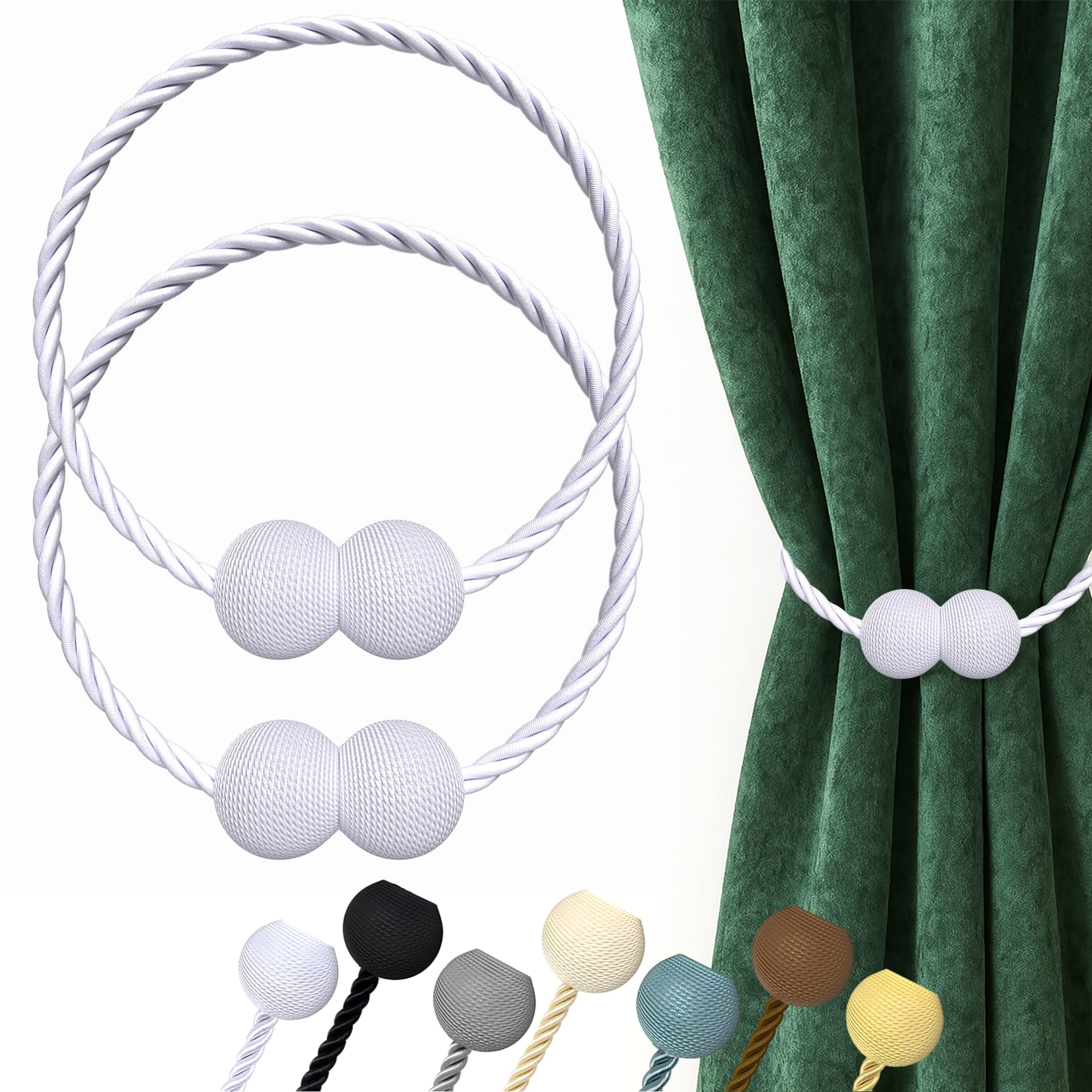 Hion Magnetic Curtain Tiebacks White 2pcs, Curtain Tiebacks Buckles Holdbacks Holders Hooks Clip for Home Bedroom Office Decorative Curtain