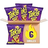 Takis Fuego Rolled Tortilla Chips Case, 6 Count (Snack Size Bags) | Extremely Spicy Hot Chili Pepper &amp; Lime Flavor, 3.25oz Individual Bags for Snacking and Lunchboxes, Bulk Pack