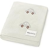Bleu La La Knit Baby Blanket for Girls and Boys 100% Cotton Buttery Soft Cozy Receiving Swaddle Stroller Blanket for Shower Gift Registry for Newborns, Infants, Toddlers (Cars - Cream)