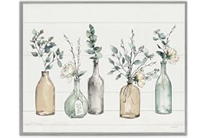 Stupell Industries Bottles and Plants Farm Wood Textured, Design by Anne Tavoletti Wall Art, 11 x 14, Multi-Color for Living Room, Grey Framed