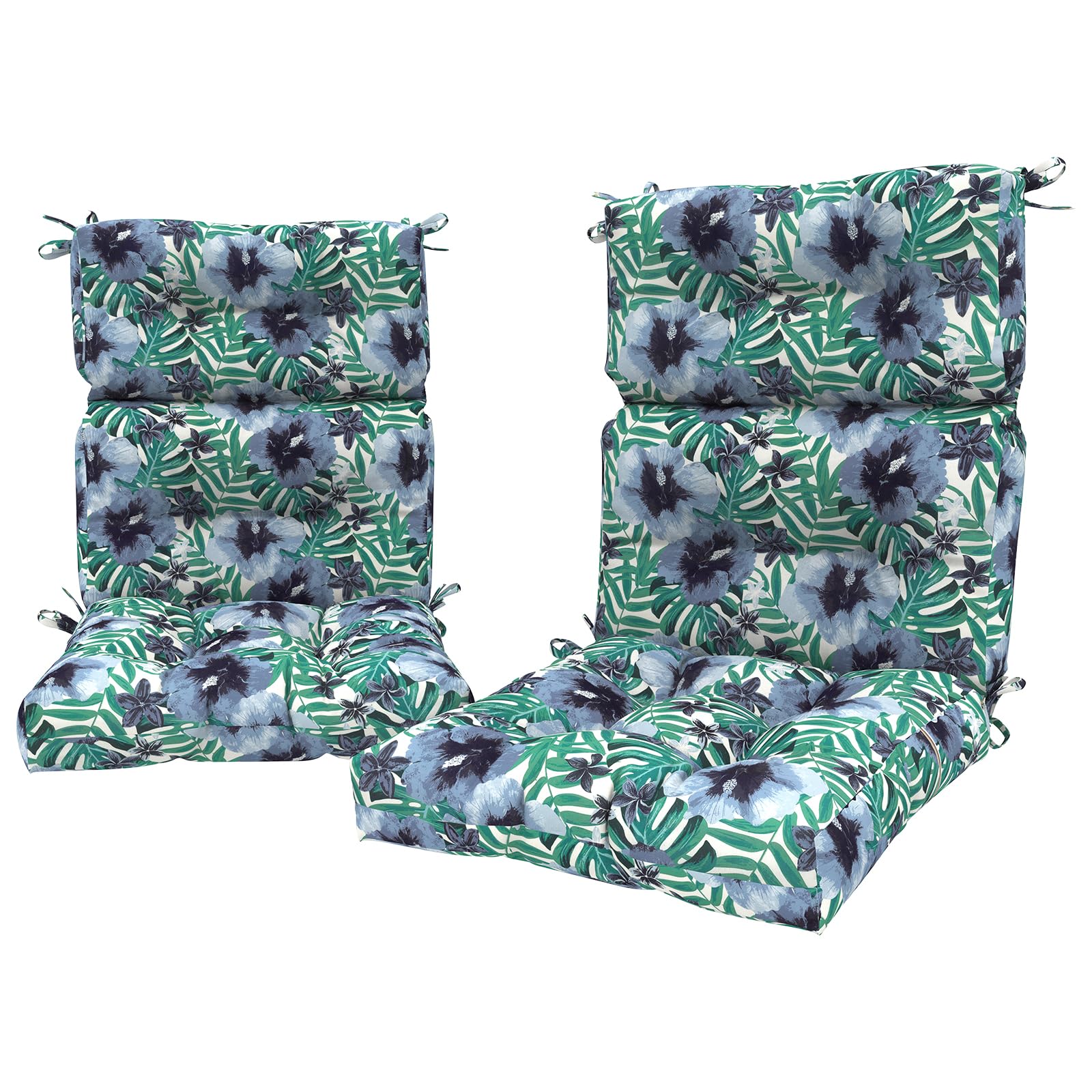 Photo 1 of ***MISSING ONE***LVTXIII 2 Pack Outdoor/Indoor High Back Chair Cushions, Deep Seat Patio Seat and Back Cushion Set, Stuffed High Rebound Foam Rocking Chair Cushions, 44"x22"x4", Blue Salmone Tropical