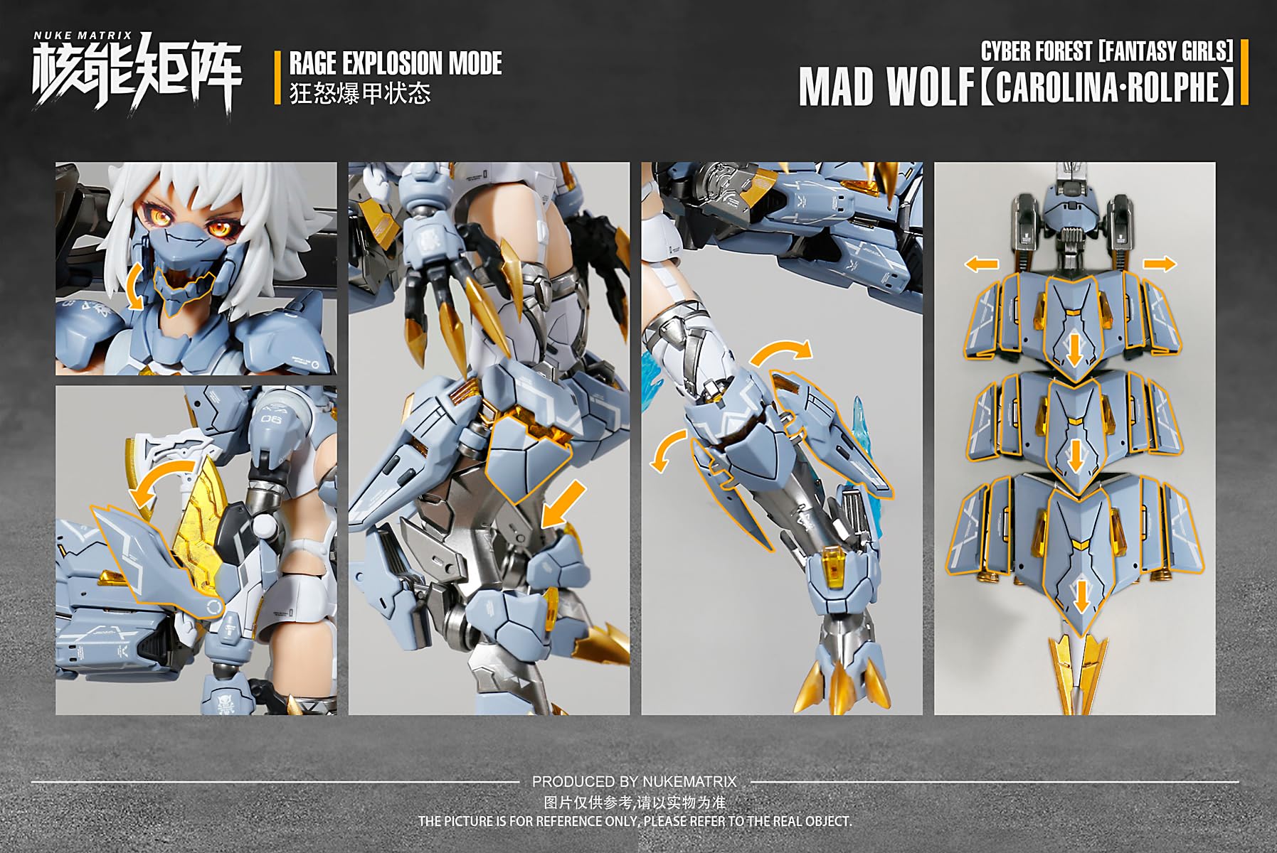 HiPlay Nuke Matrix Plastic Model Kits: Cyber Forest Fantasy Girls, MAD Wolf Carolina, Rolphe, Mecha Musume, Anime Style 1:12 Scale Collectible Action Figures DN