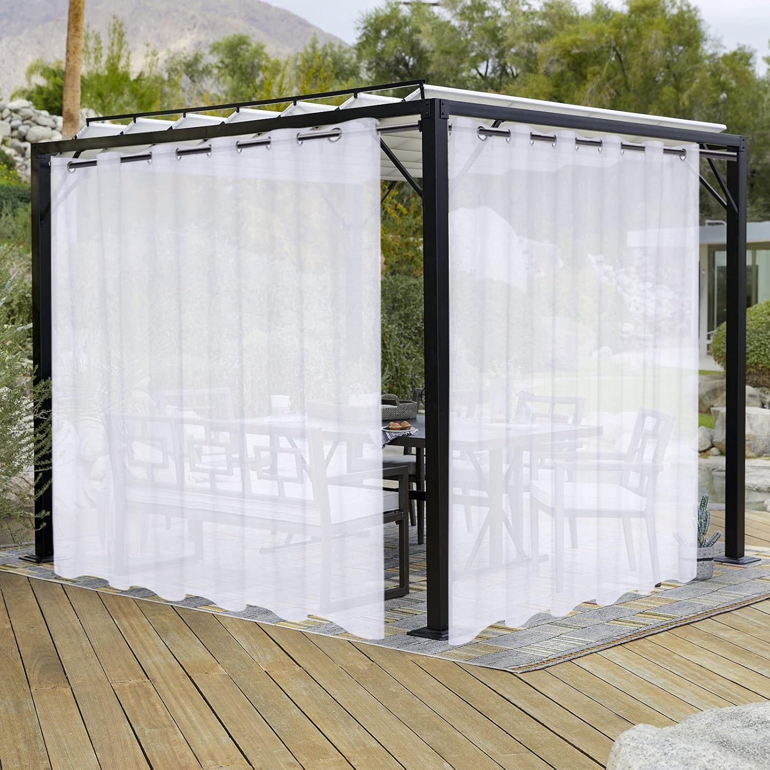 Outdoor Curtains - LORDTEX Burlap Linen Look Outdoor Curtains for Patio - 2 Panels Waterproof Sheer Curtains for Pergola, Porch, Cabana and Gazebo Grommet Indoor/Outdoor Voile Sheer Drapes (100 x 120 inch, White)