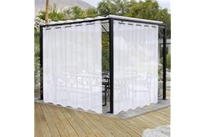 LORDTEX Burlap Linen Look Outdoor Curtains for Patio - 2 Panels Waterproof Sheer Curtains for Pergola, Porch, Cabana and Gazebo Grommet Indoor/Outdoor Voile Sheer Drapes (100 x 95 inch, White)