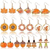Fumete 10 Pairs Thanksgiving Fall Earrings for Women Pumpkin Turkey Drop Dangle Earrings Autumn Maple Leaf Scarecrow Sunflower Pine Cone DIY Hoop Earrings for Women Fall Thanksgiving Jewelry Accessory