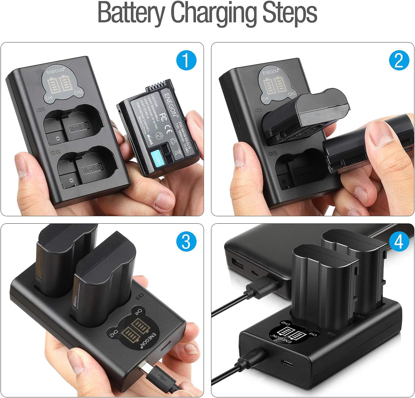 EN-EL15 /EL15a/EL15b Replacement Battery (2 Pack) and Smart LED Dual Charger Kit for Nikon EN-EL15/15a and Compatible with Nikon Z6, Z7, D500, D600, D610, D750, D800, D810, D810a, D850, D7100… : Home Audio & Theater