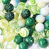 48 Pcs 20mm Beads for Pens Rhinestone Bubblegum Bead Green Crystal Acrylic Round Chunky Bead Sparkly Craft Large Balls Beads for Pen Beadable Keychain Bracelet Necklace DIY Jewelry Making Supplies