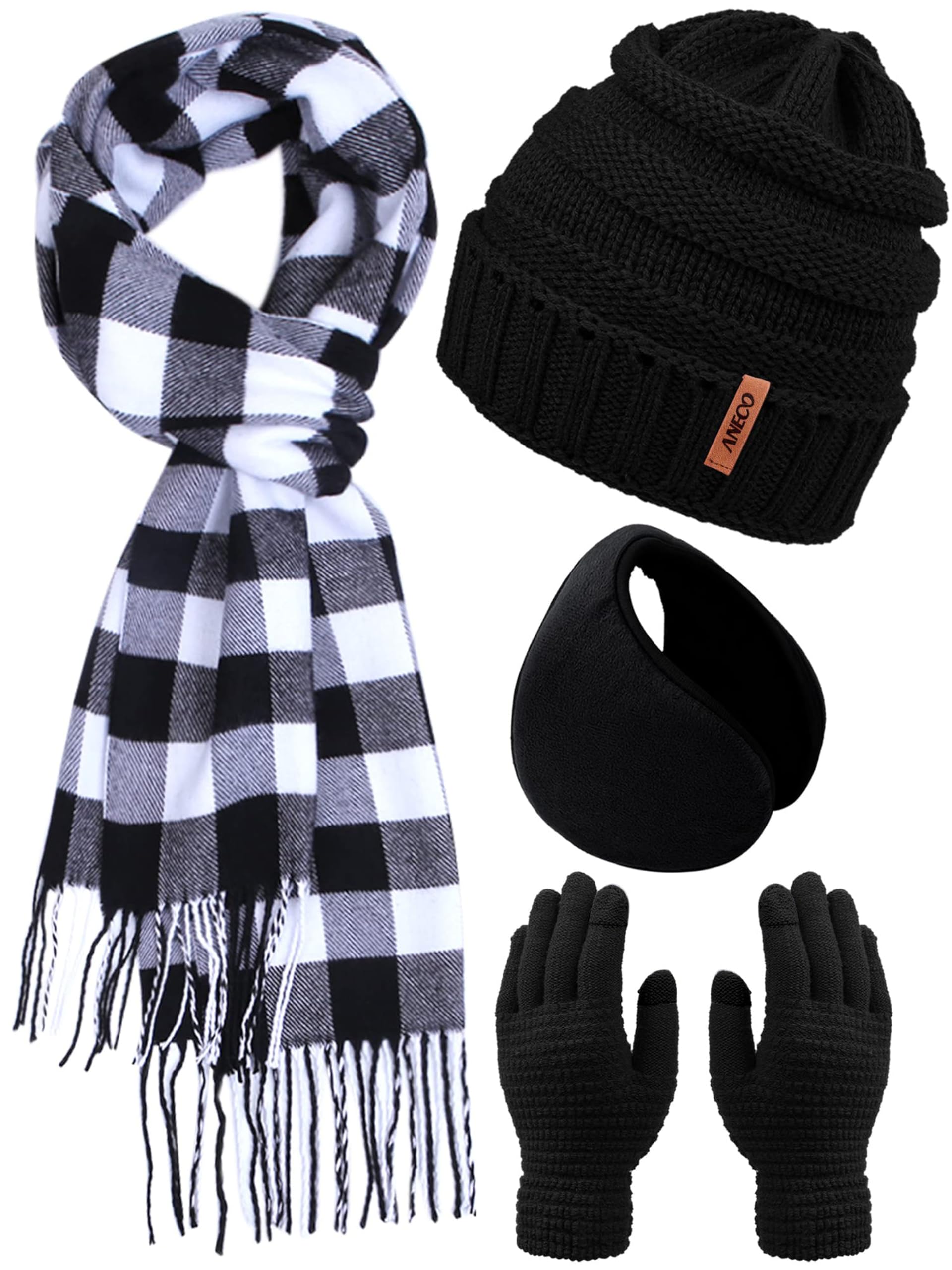 Photo 1 of (no scarf) Aneco Winter Warm Knitted Beanie Hat Touch Screen Gloves and Winter Ear Warmer Small