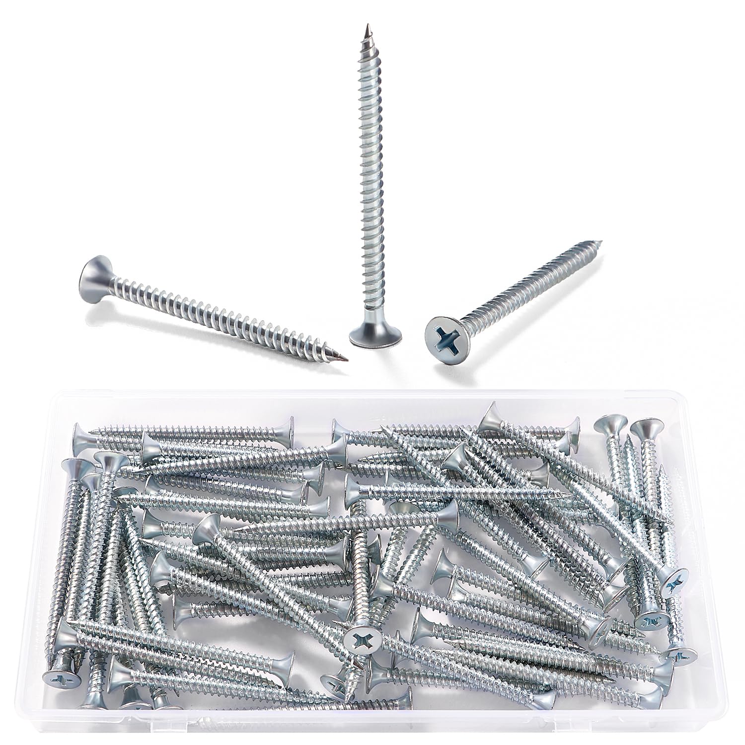 VooGenzek 60 PCS M3.5 * 50 mm Coarse Thread Point Drywall Screws, Phillips Countersunk, Plasterboard Wood Screws, Silver