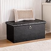 oakvivo Folding Storage Ottoman Bench 30in, Leather Foot Rest Stools Ottoman with Storage, Coffee Table, End of Bed Bench Footstool for Living Room, Bedroom, Load 330 lb, 30x15x15 inches, Black