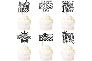 Ercadio 24 Pack Happy Boss Day Cupcake Toppers Black Big Boss Cupcake Toppers Best Boss Thank You Boss Cake Picks for Boss Theme Gender Reveal Birthday Party Cake Decoration Supplies