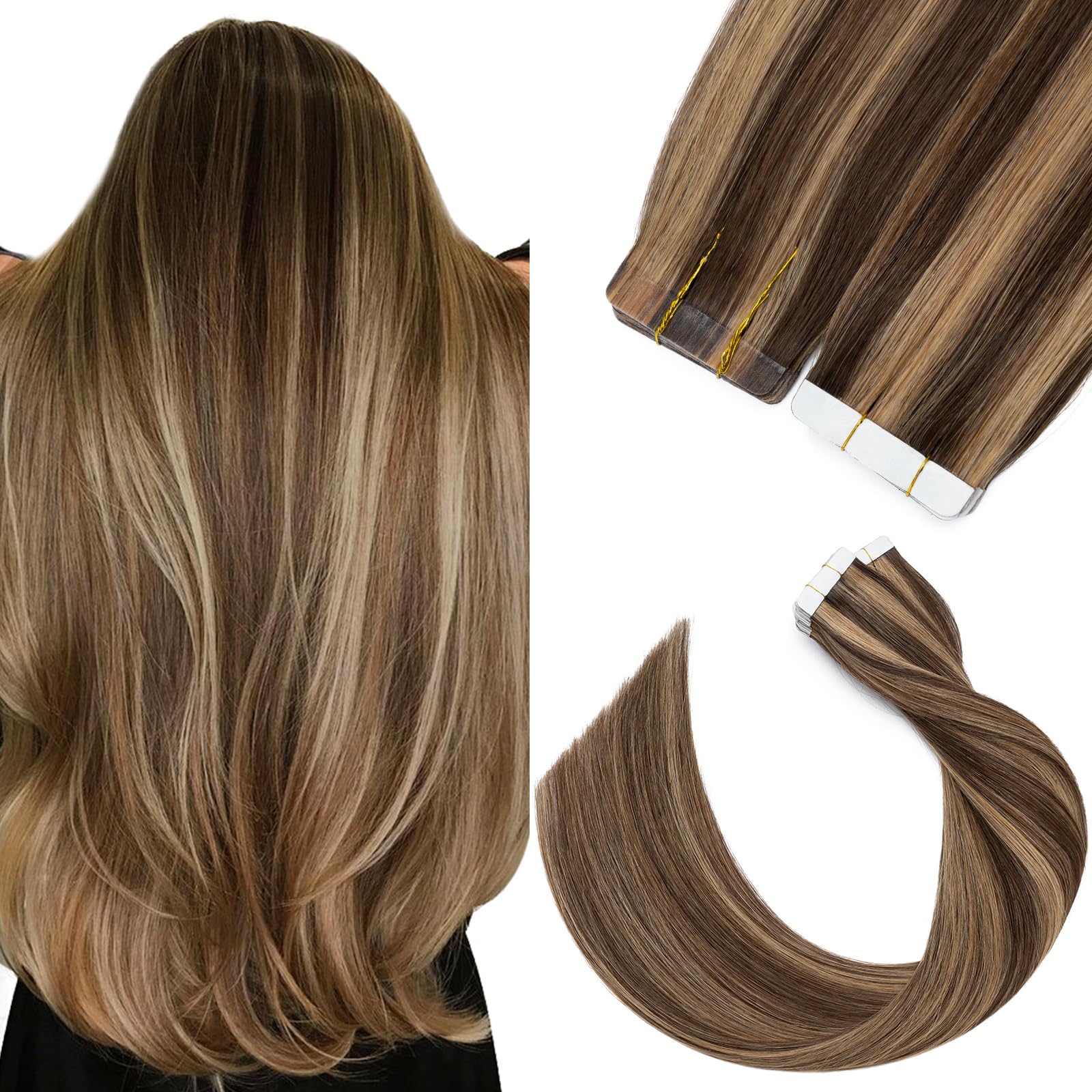 12 inch Tape in Real Human Hair Extension #4P27 Medium Brown&Dark Blonde Skin Weft 40g 20 pcs Invisible Hair Extension
