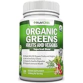 Organic Super Greens Capsules - Fruit And Vegetable Supplements - 120 Count - 28 USDA Organic & Vegan Premium Ingredients - Superfood Blend For Immune Health, Digestion & Energy - Whole Food Vitamins