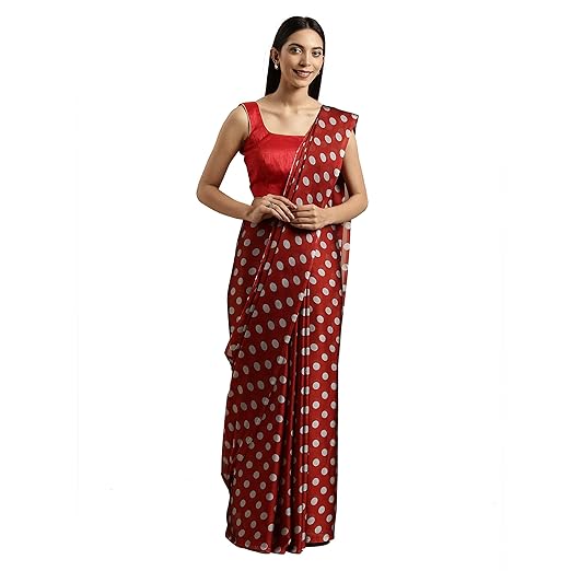 Womanista Womens crepe with Blouse Piece 7510 Sarees (TKIM803_ Red & Grey_ Free Size)