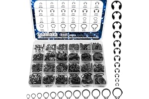 Seamaka 850Pcs E-Clips Assortment Set(2.0mm-12mm) and C Clips Assortment (M5-M16),Snap Rings Assortment Kit,24 Sizes Black Carbon Steel Circlip Retaining Clip,External Retaining Rings O-117