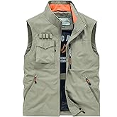 Caweadw Men's Outerwear Fishing Vest Softshell Travel Work Safari Utility Cargo Vest Casual Sleeveless Jacket