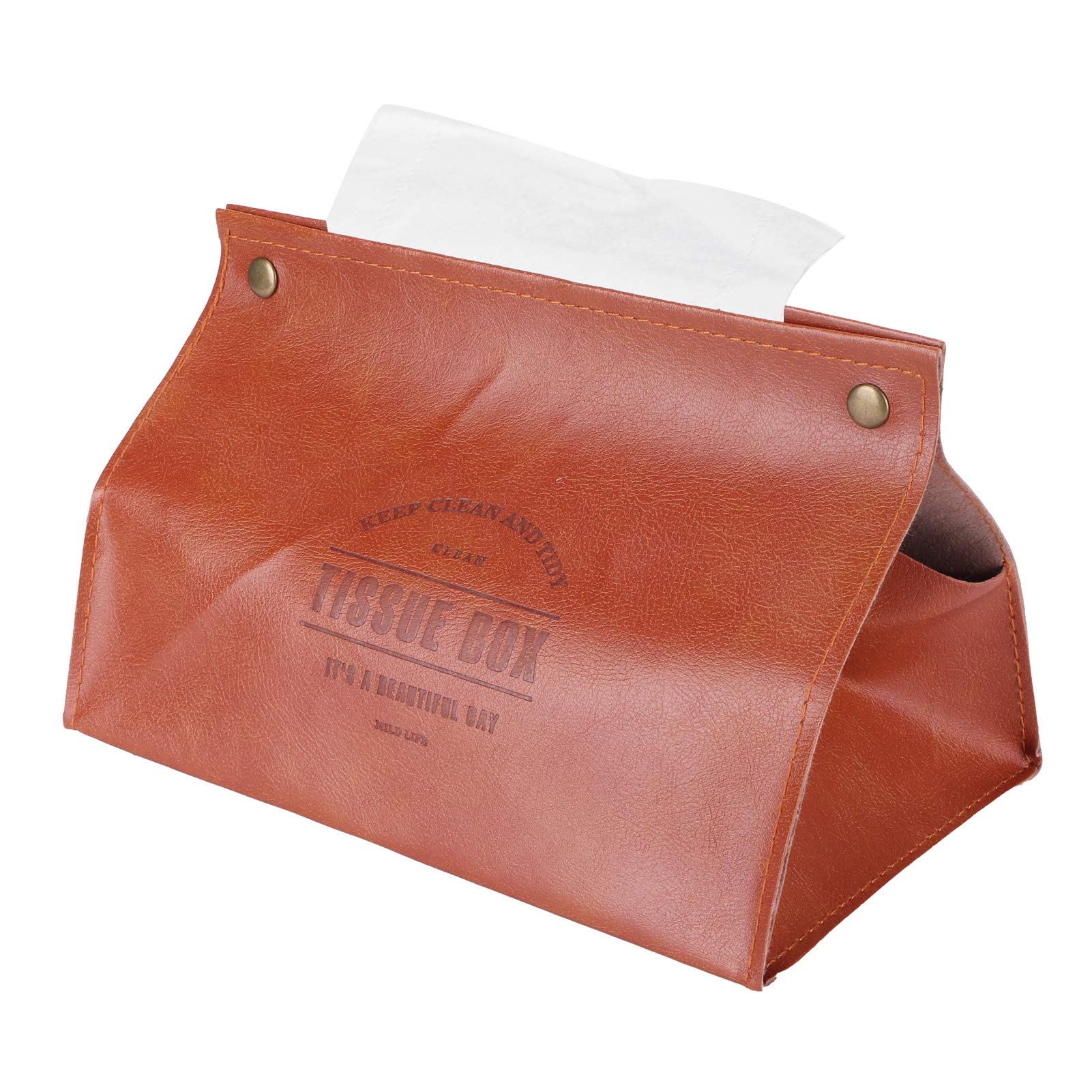 Hapivida Vintage PU Leather Tissue Box Holder Rectangular Tissue Storage Case Dispenser Decorative Napkin Organizer for Bathroom, Night Stands, Office, Car (Orange)