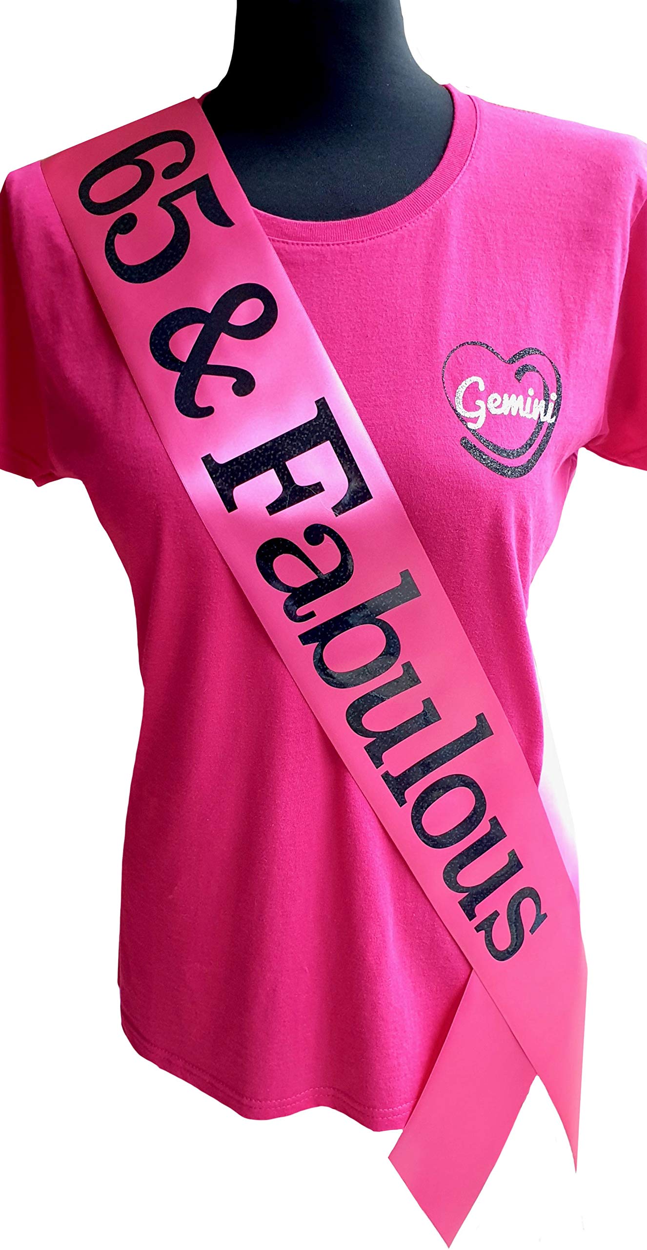 Gemini Ribbons - Pink 65 and Fabulous - 65th Birthday Sash - Holographic - 65th Birthday Party - Womens Mens - Gift