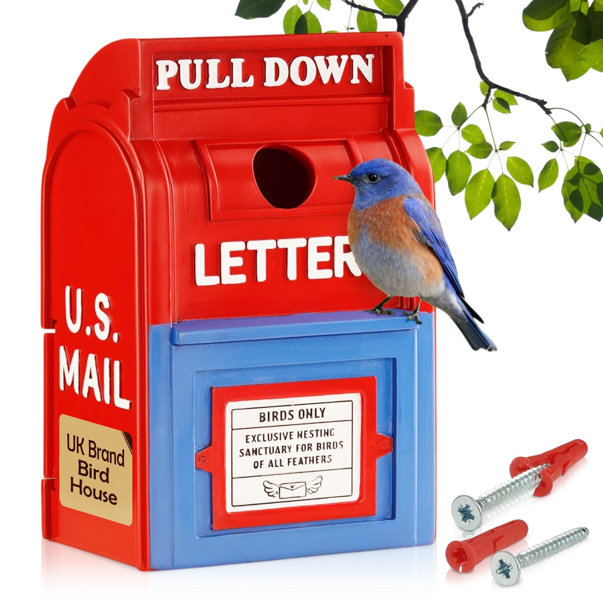 Muldale US Postbox Birdhouse - Traditional American Letter Box Robin Nesting Box - Bird Boxes - UV Resistant Resin Nest House