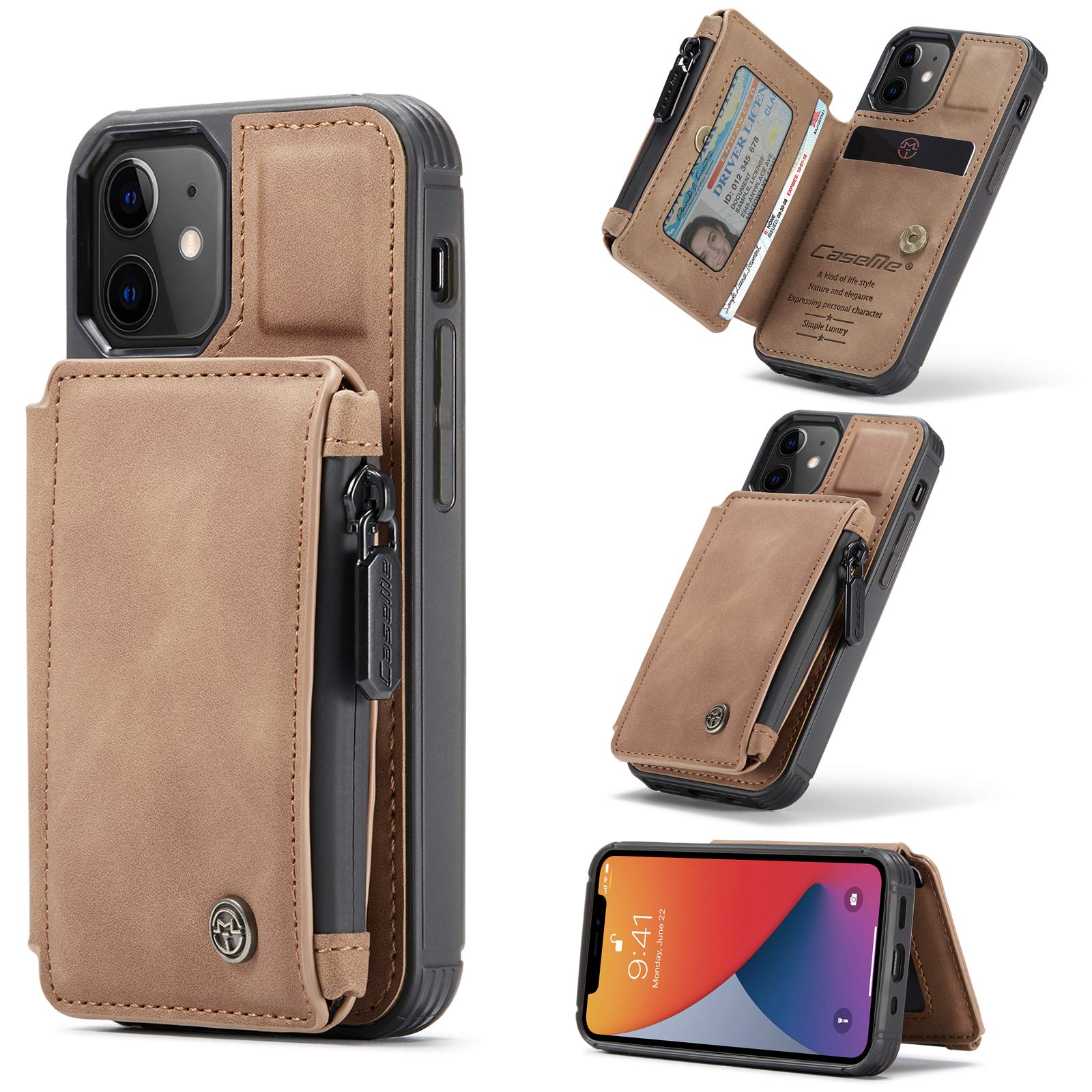 UFinetech 2-in-1 Wallet Case for iPhone 12 mini Magnetic Flip Leather Card Holder Slot Stand Designed Waterproof Zipper RFID Blocking Wireless Charging Purse Cover for iPhone 12 mini 5.4" Women Men