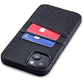 Dockem iPhone 14 Plus Card Case with Built-in Metal Plate for Magnetic Mounting & 2 Card Holder Pockets: Luxe M2 Wallet, Canvas Style Synthetic Leather (iPhone 14 Plus, Black)