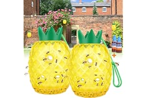 PROTECKER Fly Wasp Traps Outdoor Hanging, Bee Traps Repellent Yellow Jacket Catchers Killer for Outside, Hornet Deterrent Wasp Trap Non-Toxic Reusable Hanging Traps Pineapple Shape (2 Pack-Yellow)