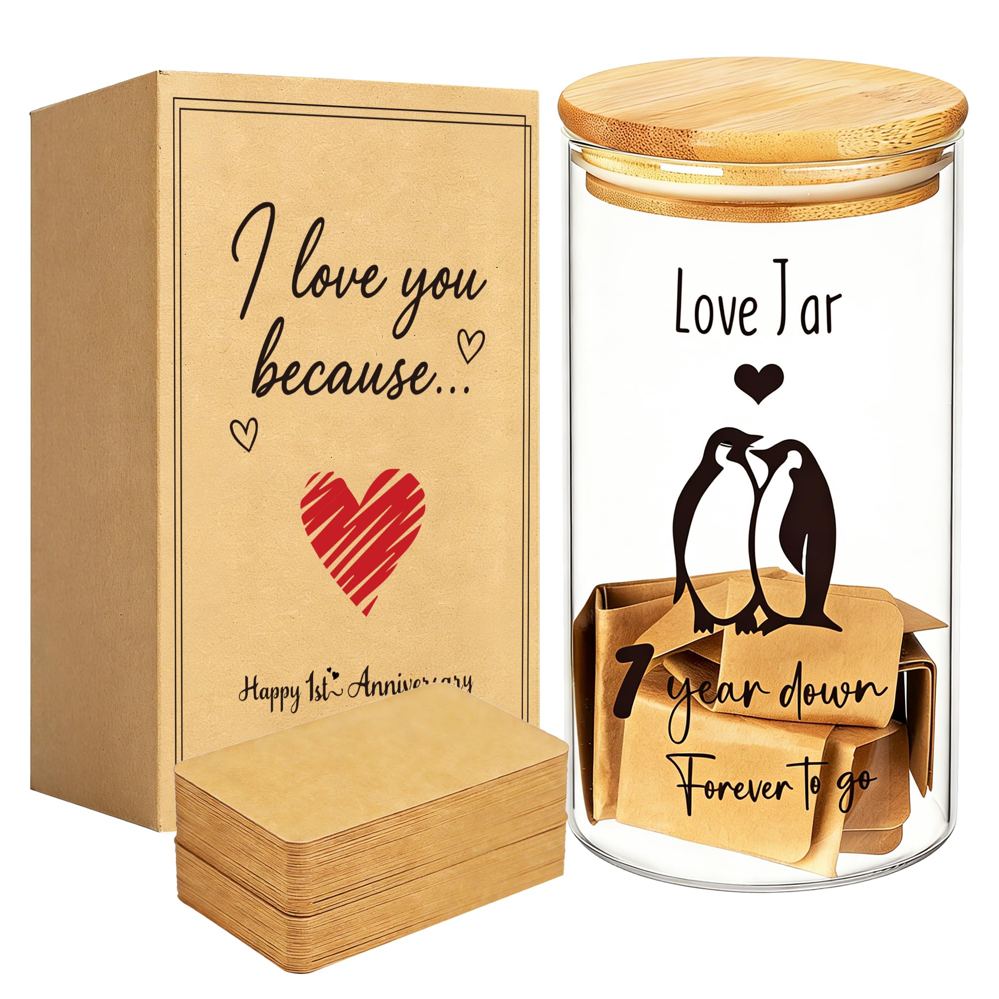 Photo 1 of 100 Blank Love Notes Memory Jar, 1 Year Anniversary Birthday Gifts for Boyfriend Girlfriend Husband Wife, Romantic Couple Gifts Love You Because Jar for Engagement Bridal Wedding Registry