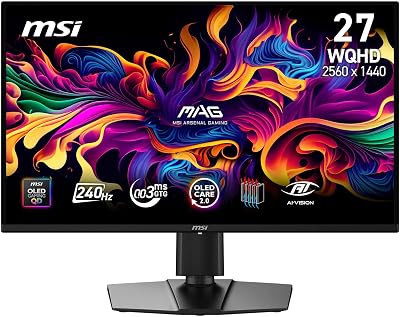 MAG 274QPA QD-OLED X24 27-Zoll-WQHD-Gaming-Monitor, 2560 x 1440 Quantum Dot OLED-Panel, 240 Hz, 0,03 ms, G-SYNC-kompatibel, AMD FreeSync Premium, HDMI 2.1, DP 1.4a, höhenverstellbar, schwarz