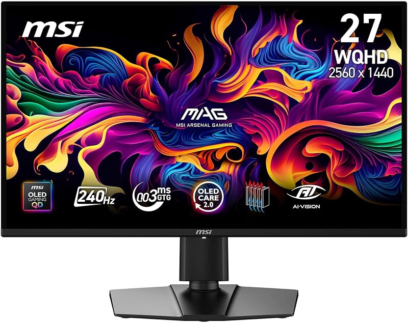 mag 274QPA QD-OLED X24 de 27" - Monitor Gaming, WQHD, Panel QD-OLED de 2560 x 1440, 240 Hz, 0,03 ms, Compatible con G-Sync, AMD FreeSync Premium, HDMI 2.1, DP 1.4a, Altura Ajustable, ngreo