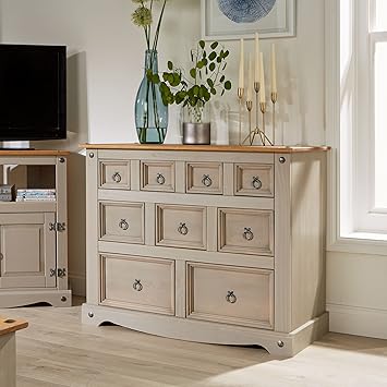Home Source White Corona Chest Of Drawers Pine 6 Drawer Solid Pine