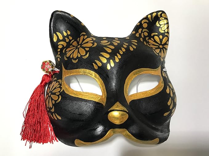 Amazon 生活向上の家 高級感漂う狐のお面 覆面 マスク 仮面 キツネ 変身 グッズ コスプレ小物 道具 手作り ハロウィン 仮装パーティーに 狐 黒 金 セレブバージョン コスプレ 仮装 通販