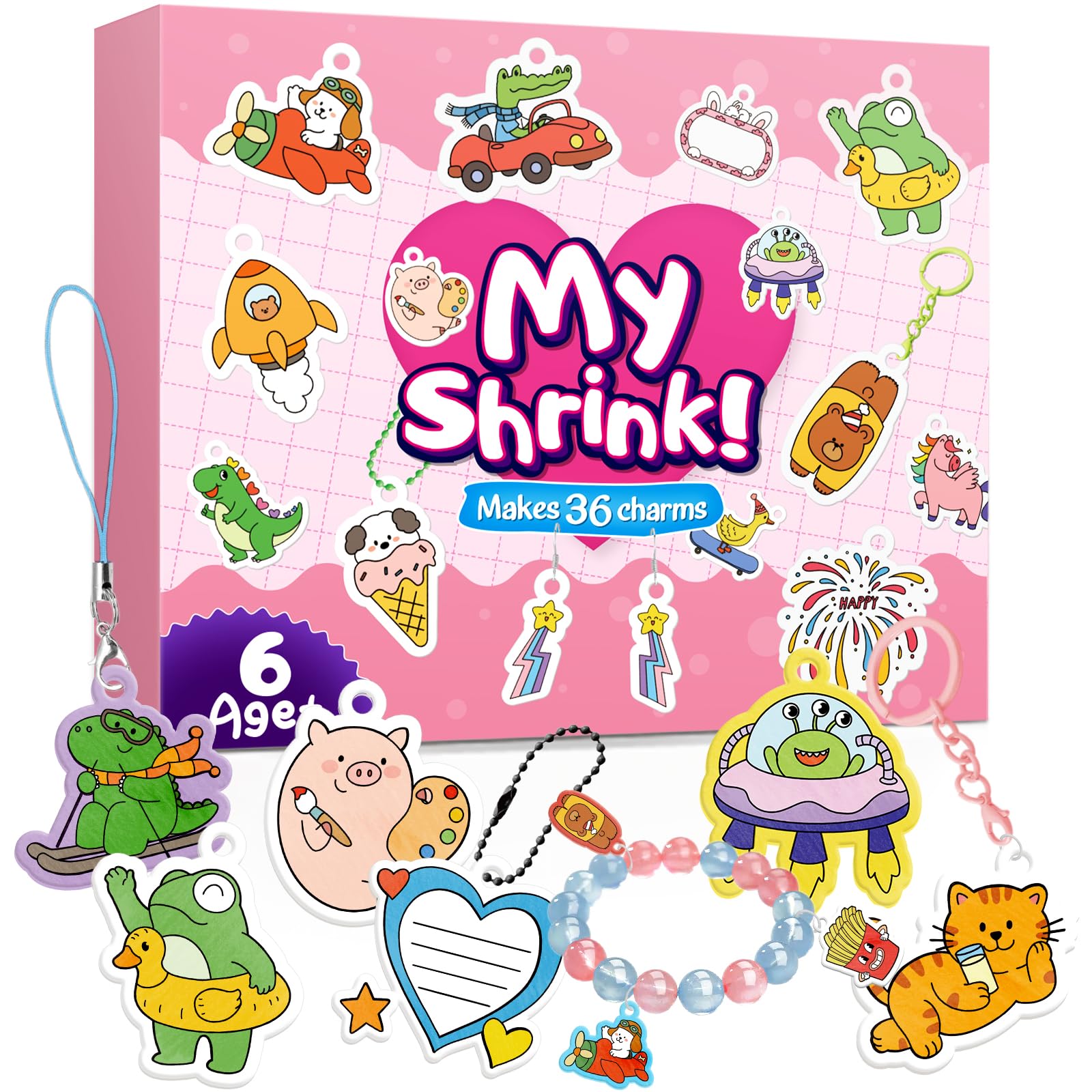 Photo 1 of 195 Pcs Shrink Plastic Kit with 39 Pre-Cut Patterns,3 Blank Shrink Plastic Sheets,Punch,Scissors,Keychains Lanyards,Tassels,Keychain Making Kit,Shrinky Art Charms,Shrinking Paper Craft Kits DIY Gifts