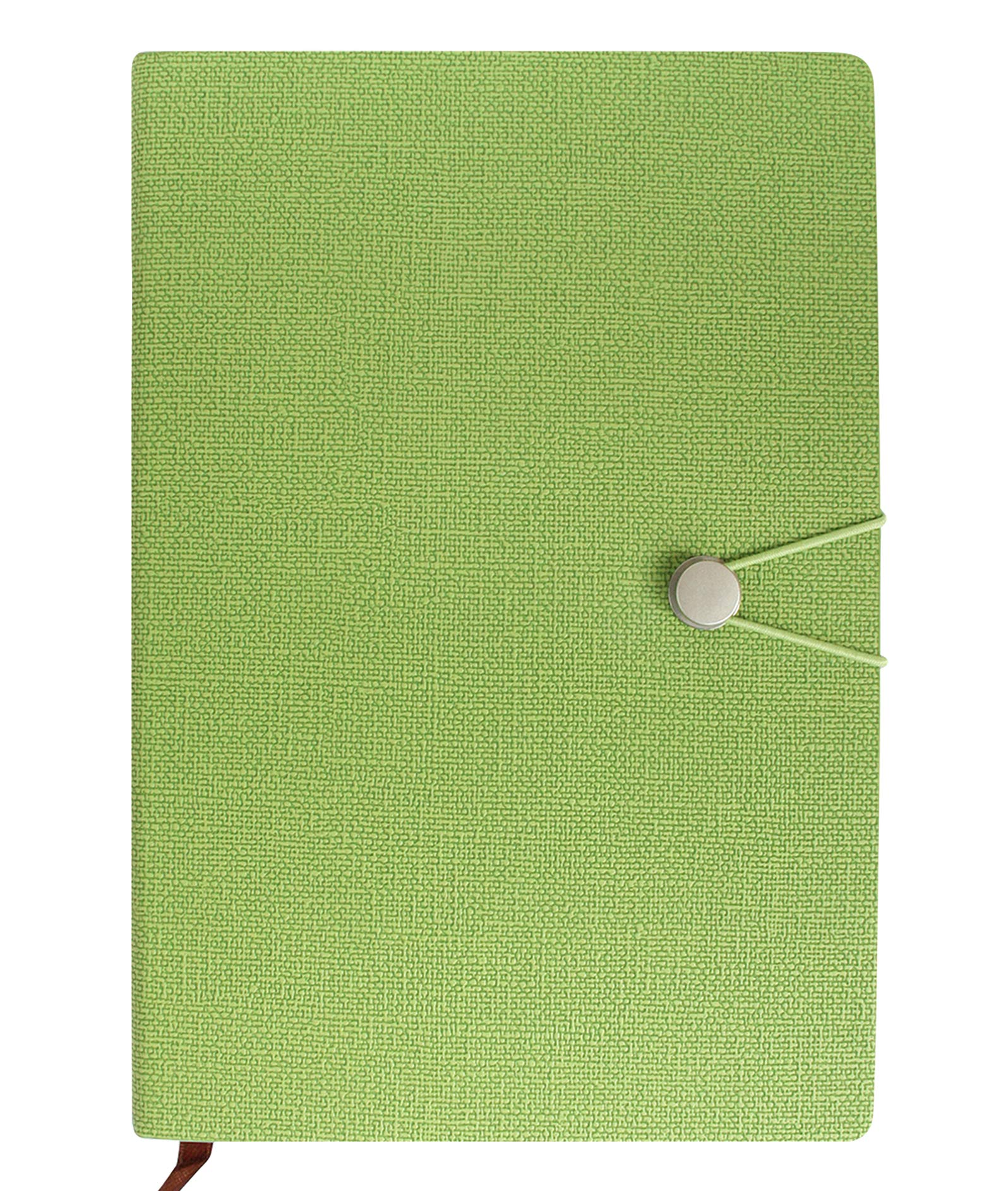 Emartbuy Textured Premium PU Leather Hardbound Diary Notebook Notepad Writing Journal Ruled A5 Size 100 Sheets (200 Pages) With Metal Button Stud and Elastic Loop Closure - Green