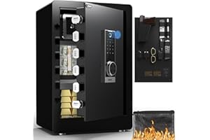 DAYI Biometric Fingerprint Safe Box, 3.0 Cubic Feet Home Safes with Fireproof Bag, Digital Touchpad Security Safe for Money Cash Documents, Dual Alarm System - DF-60 Pro
