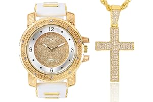 Techno Pave Mens Oversized Iced Silicone Band Watch & Pendant Set