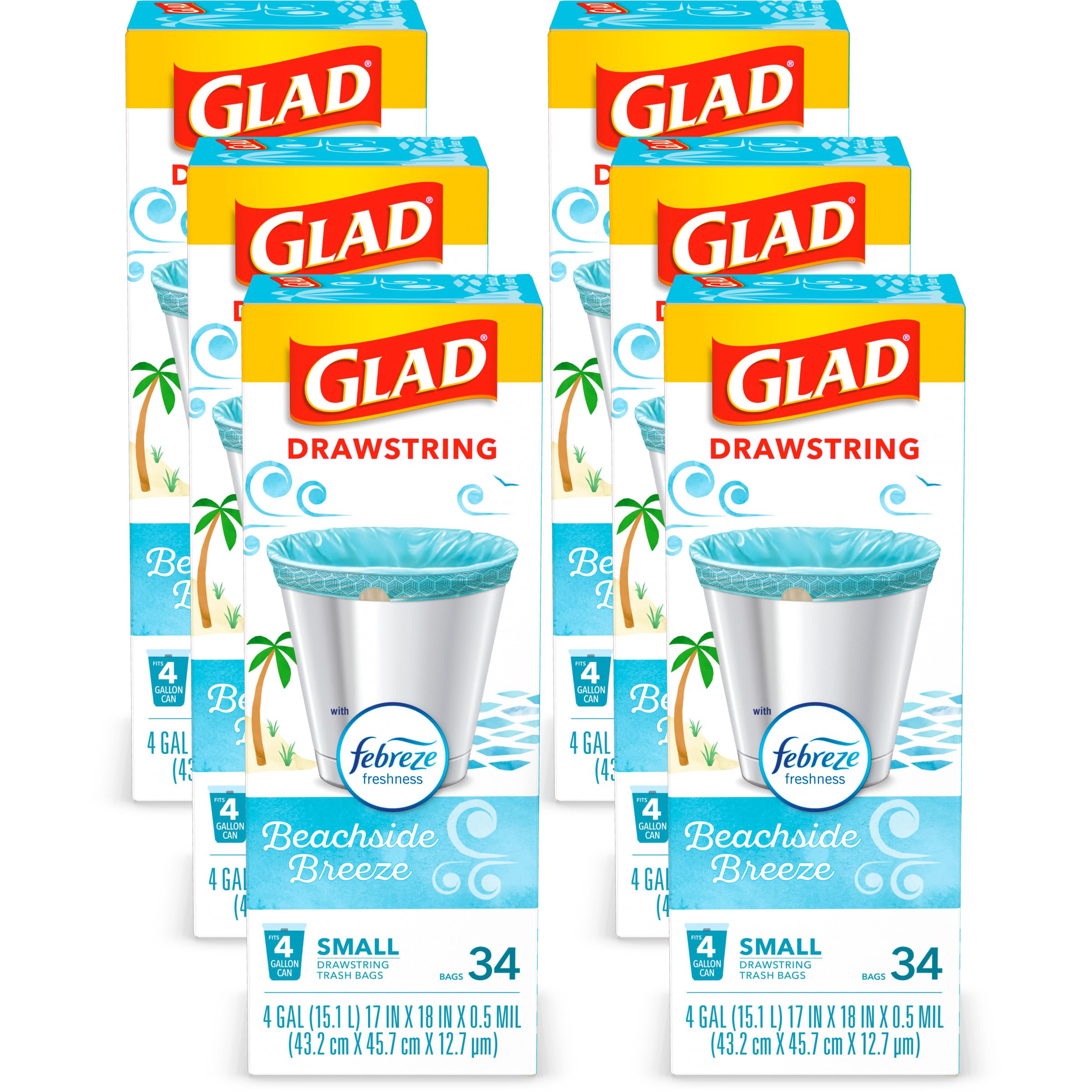 Photo 1 of Glad Trash Bags, OdorShield Small Drawstring Garbage Bags - Febreze Beachside Breeze - 4 Gallon - 34 Count