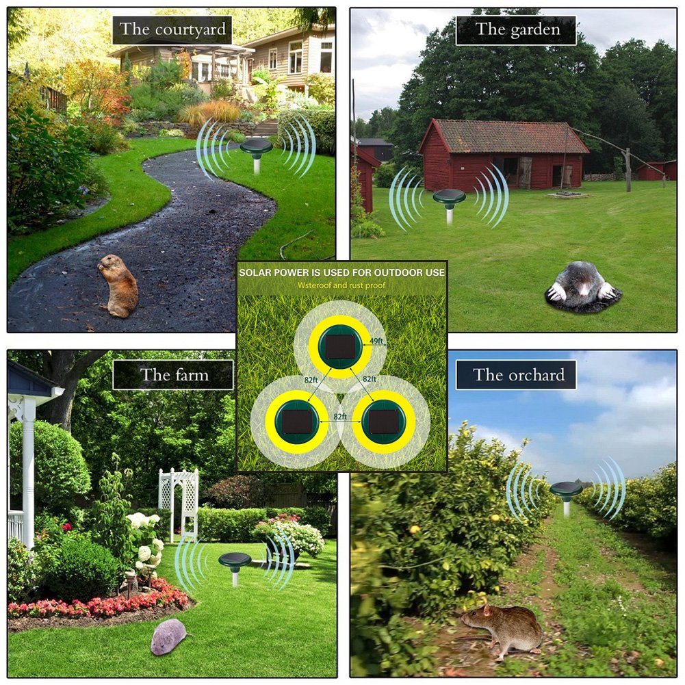 Outdoor Pest Repeller,Ultrasonic Mole Repellent 2 PCS Solar Waterproof Ultrasonic Pest Repeller for Repel Mole Voles Gopher Mice and Rats Rodent Yard Lawn Garden Repellent Pest Ultrasonic Repellents