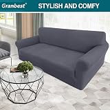 Granbest 3 Seater Sofa Cover Gray Stretch Non Slip for Pets Soft Fabric view 2