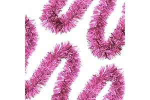 OHIYOO 50 FT Pink Tinsel Garland Christmas Tinsel Garland Xmas Tree Decorations Metallic Tinsel Twist Garland for Christmas Tree New Year Holiday Birthday Party Decorations (3.54" x 50', Pink)
