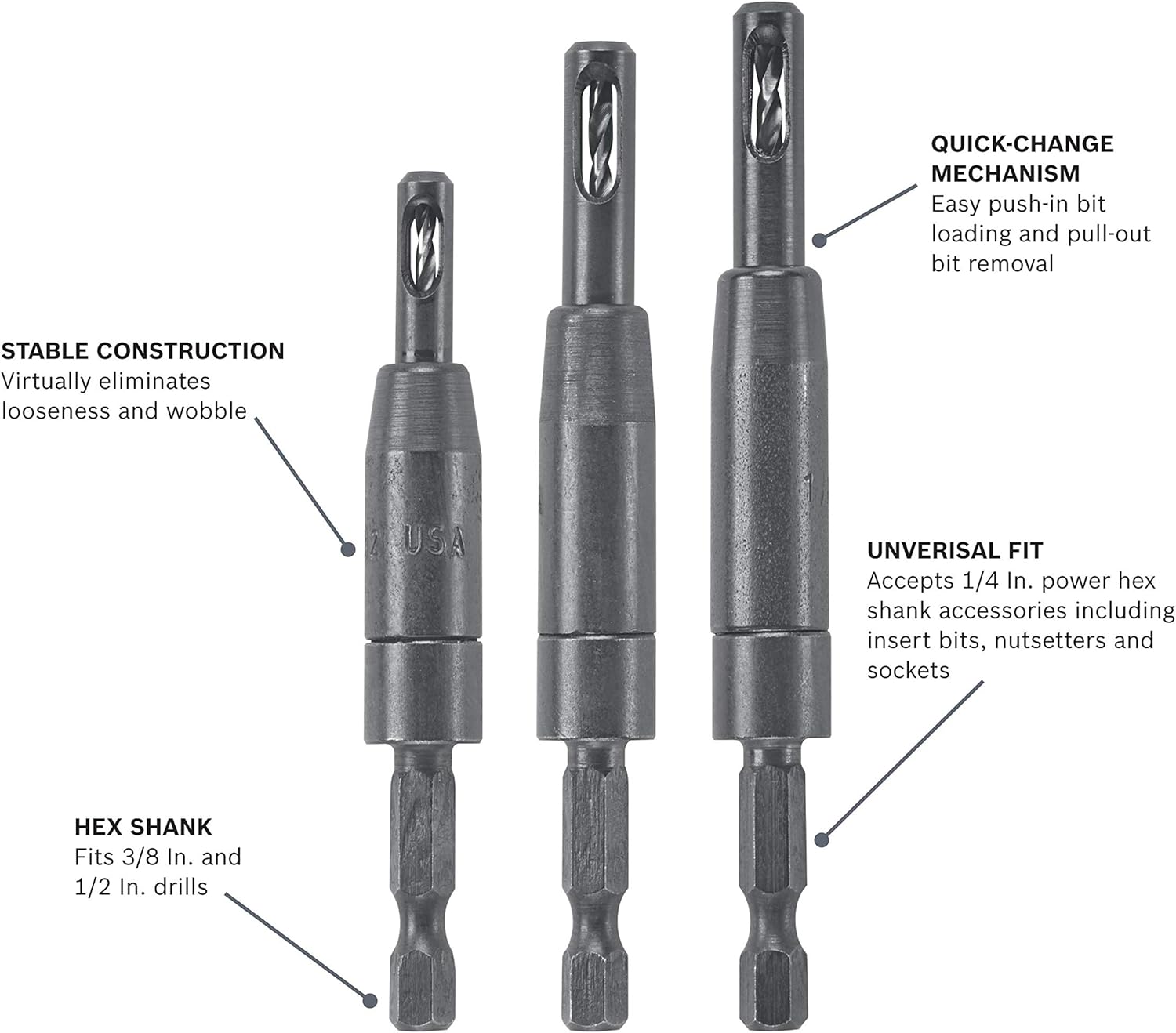 Bosch Clic-Change 3-Piece Self-Centering Drill Bit Assortment CC2430 - Straight Router Bits - 