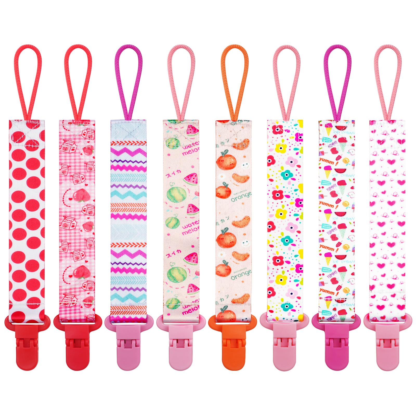 Aolso 8pcs Pacifier Chain, Dummy Clip, Pacifier Holders Set with Plastic Clasp, Teething Toys, Fit All Dummies & Soothers & Teething Toys