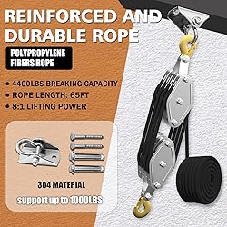 YATOINTO Rope Hoist Pulley System, 4400LB Block and