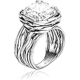 JEAN RACHEL JEWELRY 925 Sterling Silver Ring - Wrap Vintage Design with Cushion Shaped Cubic Zirconia - Hypoallergenic, Lead & Nickel Free - Artisan Handcrafted Statement Rings for Women