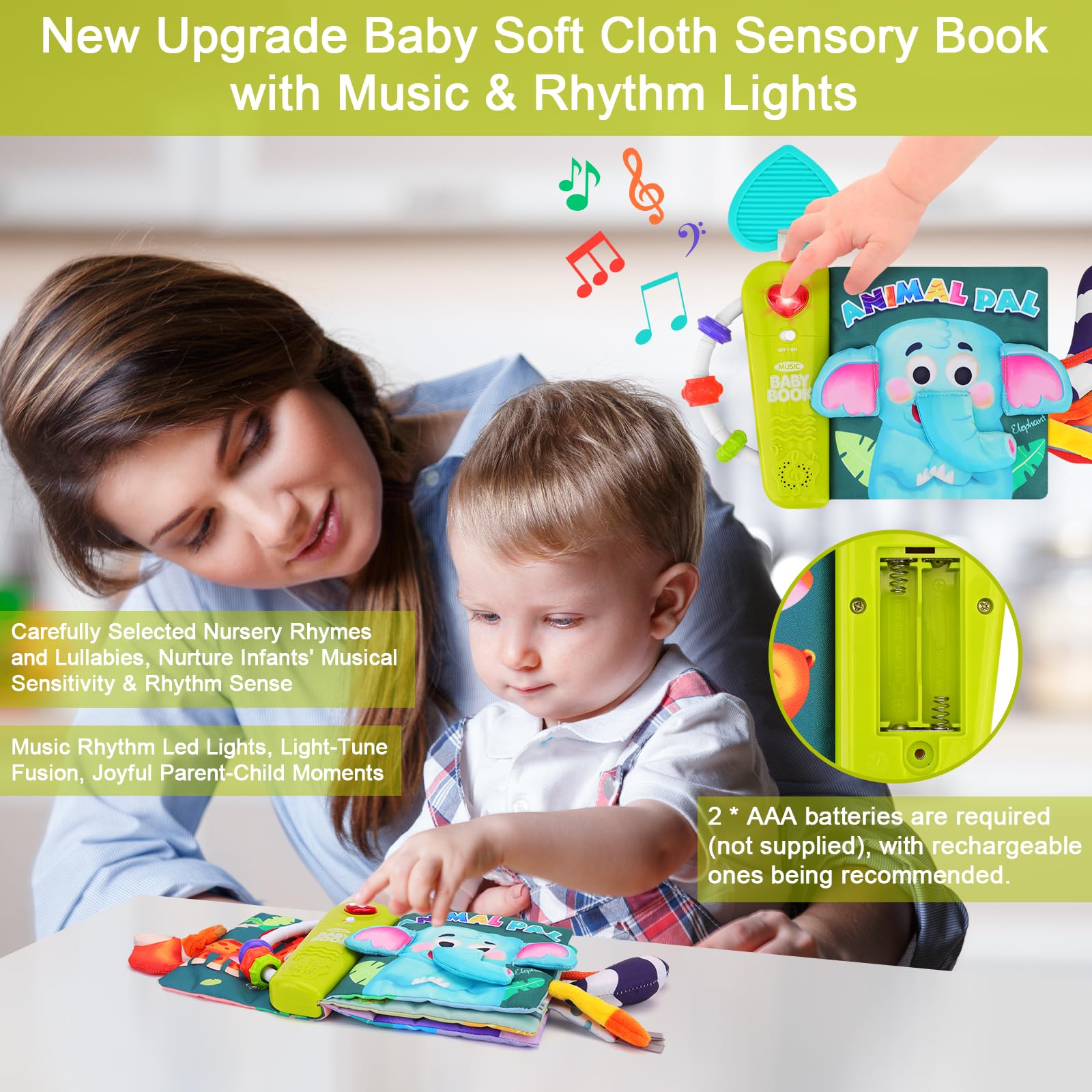 FPVERA Baby Cloth Book Sensory Books for Babies 0+ Months Baby Book for Toddlers Infant Toys Newborn Soft Cloth Touch Feel Tummy Time Book with Musical Boys Girls Early Learning Stroller Toy Gift