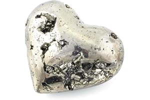 KALIFANO Pyrite Heart Cluster - High Energy Iron Piedra Pirita with Healing Properties (Information Card) Fools Gold Rock Reiki Crystal Carving Used for Increased Willpower and Manifestation
