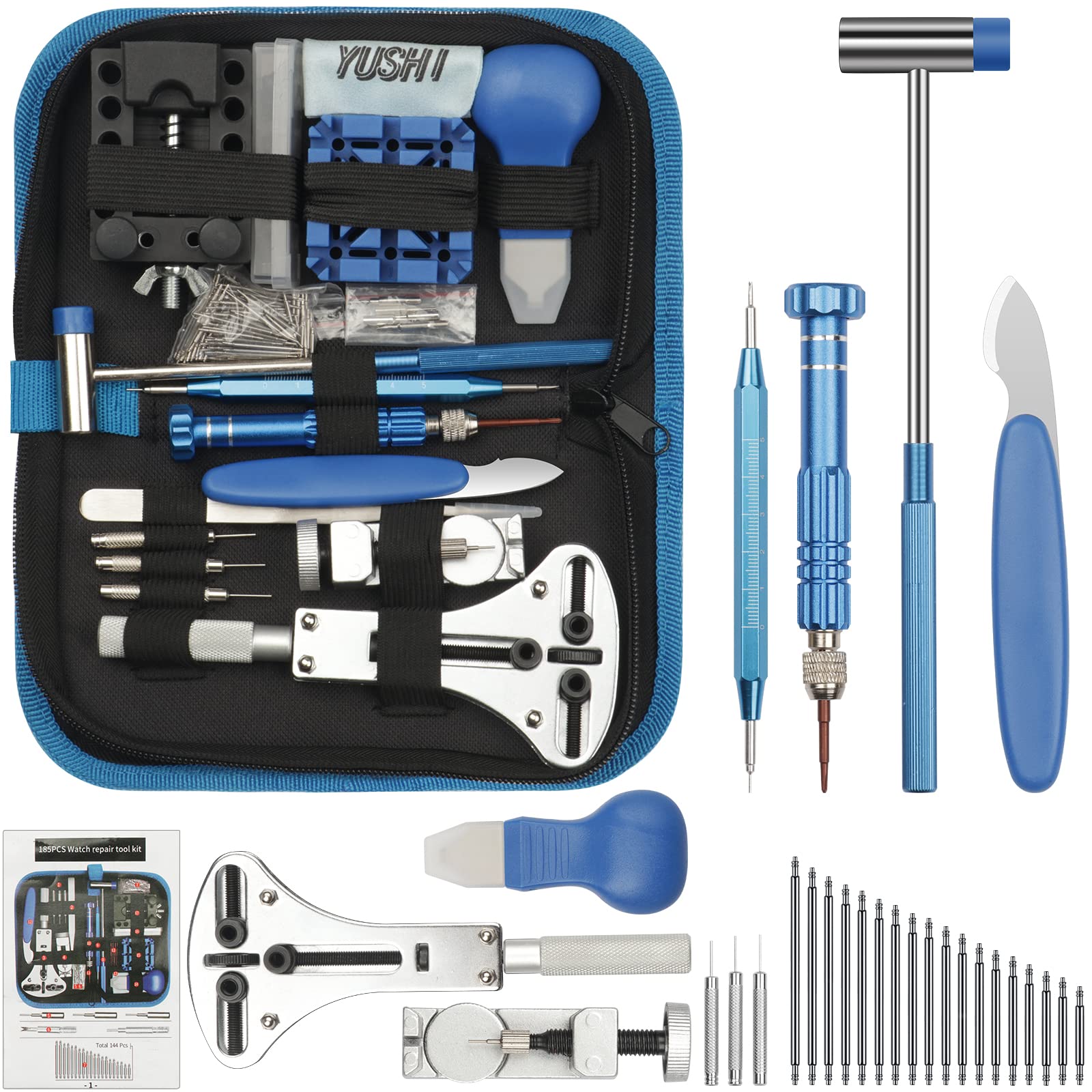 New YUSHI 185pcs Watch Repair Tools Kit,Watch Tool Set,Strap Link Removal Repair Toolkit, Bracelet Pin Remover Adjustment Kit